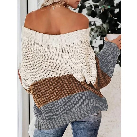 Comfy Color Block Off Shoulder Knit Sweater Top multicolor - Picture 4 of 5